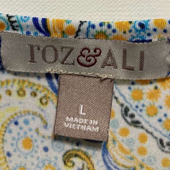 EUC Roz & Ali Large Sheer Ruffle Overlay Tank Paisley Floral 11105 - Picture 8 of 9